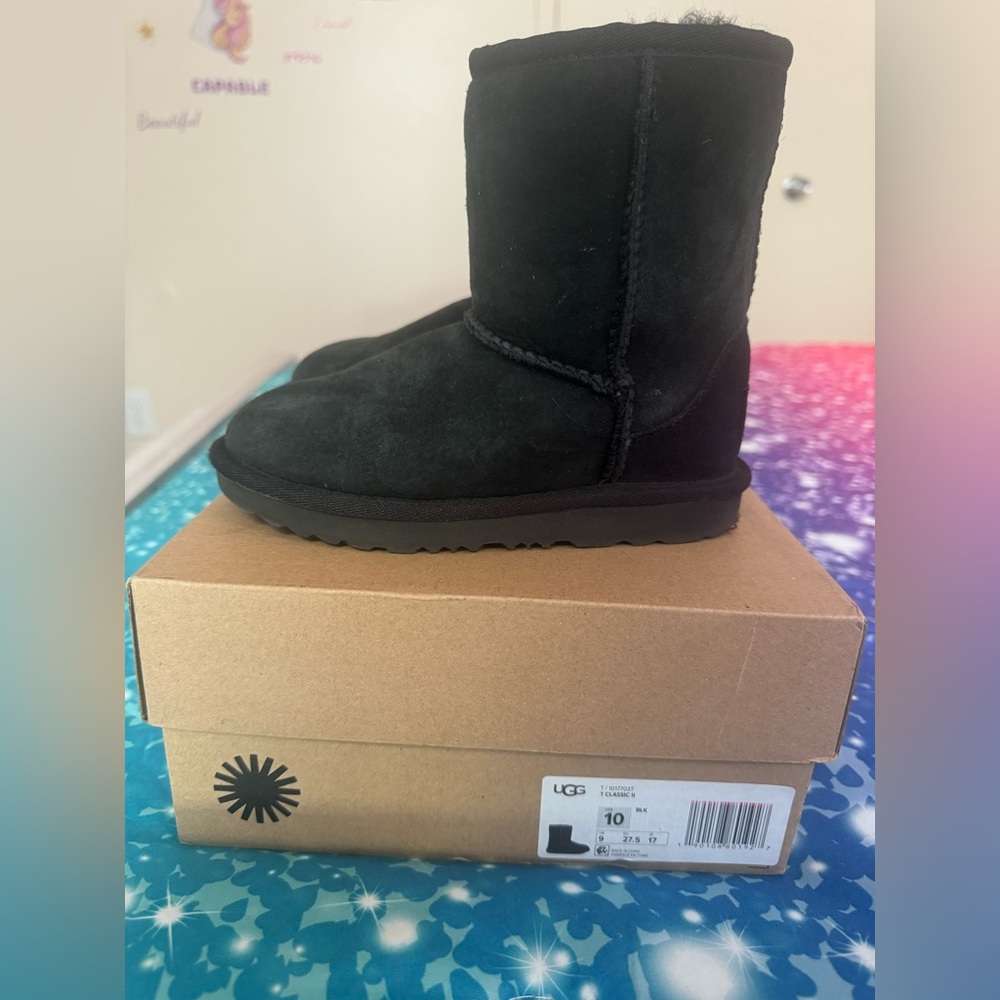 Girl black ugg boots size 10, gently worn